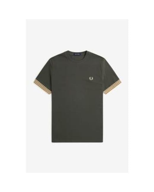 Fred Perry Green M7707 Striped Cuff T Medium for men