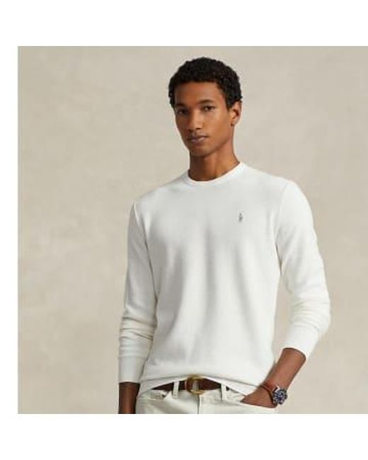 Sweater cuello redondo algodón con textura masculina Ralph Lauren de hombre de color White