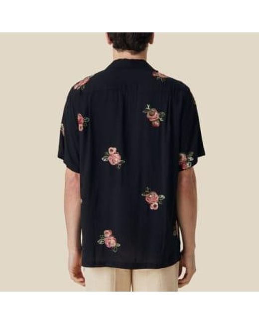 Portuguese Flannel Black Embroidered Vacation Shirt Roses M for men