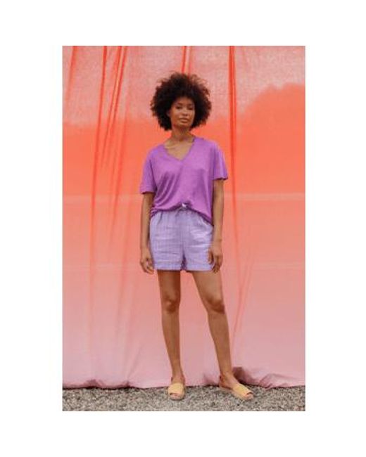 Indi And Cold Basic V Neck Lavender Tee di Indi & Cold in Pink