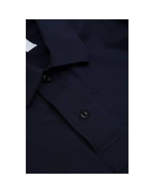 Offset Placket Polo Textured Cotton Ink di Margaret Howell in Blue da Uomo