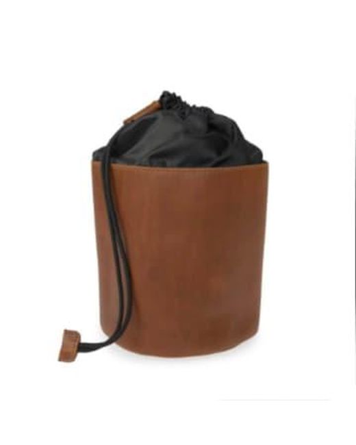 VIDA VIDA Brown Leather Drawstring Wash Bag for men