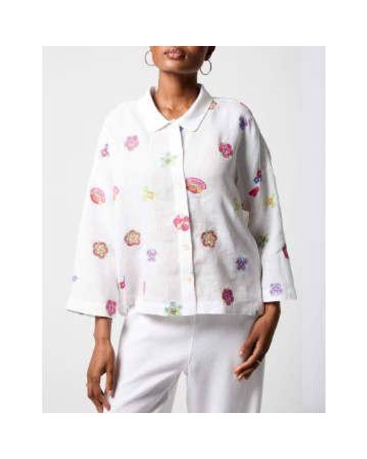Sahara Floral Embroidery Boxy Shirt Multi di New Arrivals in White