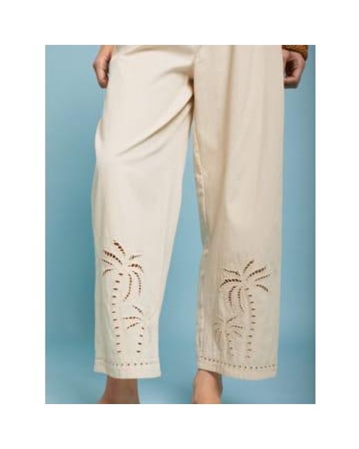 Palm Tree Embroidery Trousers di MEISÏE in Natural