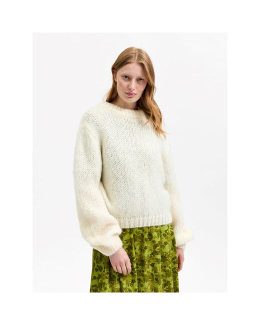 SELECTED Slfsuanne Birch Knit O-neck Jumper in White | Lyst