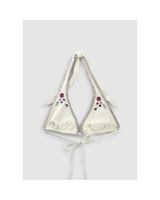 Frankie's Bikinis White S Diana String Bikini Top With Embroidery