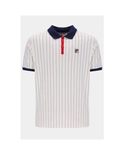 Fila White Bb1 Striped Polo Shirt Gardenia/ Navy/ Red M for men