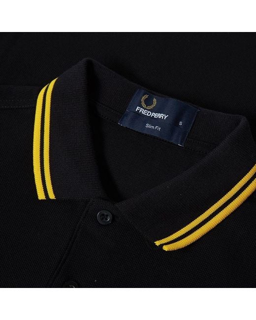 Fred Perry Black And Yellow Cotton Slim Fit Twin Tipped Polo Shirt for ...
