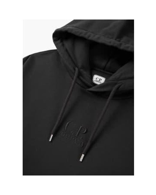 C P Company Black S Cotton Diagonal Fleece Logo Hoodie for men