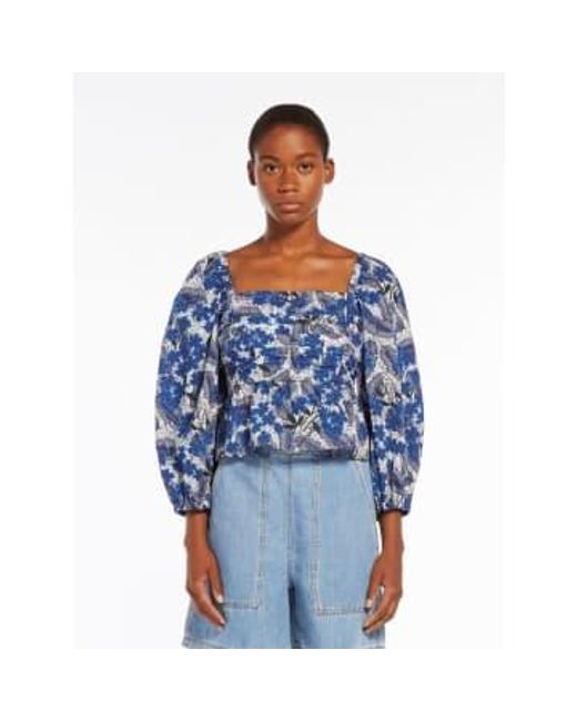 Maxmara Weekend Palpiti Ivory Ruched Top di New Arrivals in Blue