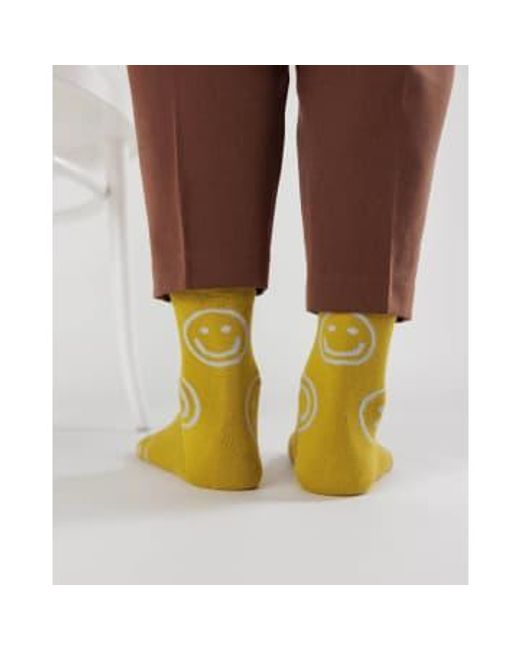 Baggu Yellow Crew Sock Ochre Happy Taille Unique