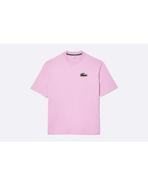 Lacoste Pink Loose Fit Large Crocodile Organic Heavy Cotton T-shirt for men