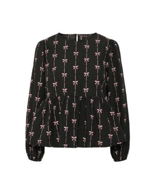 With Pink Bow Print Top di Pieces in Black