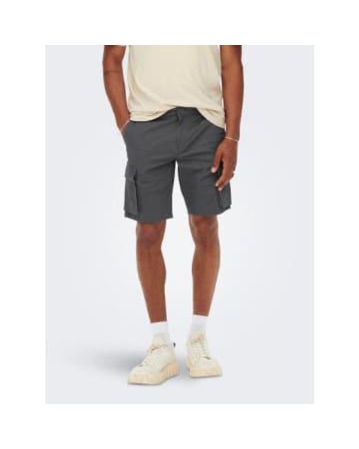 Only & Sons Gray Cargo Shorts / Medium for men