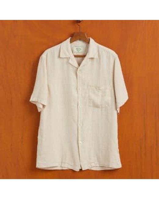 Portuguese Flannel Gray Linen Camp Collar Short Sleeved Shirt Raw S for men