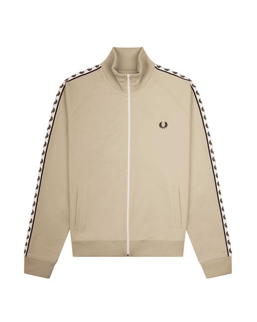 Fred Perry Authentic Taped Track Jacket Light Oyster in Natural