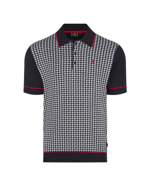 Merc London Black Cavendish Houndstooth Knitted Polo for men
