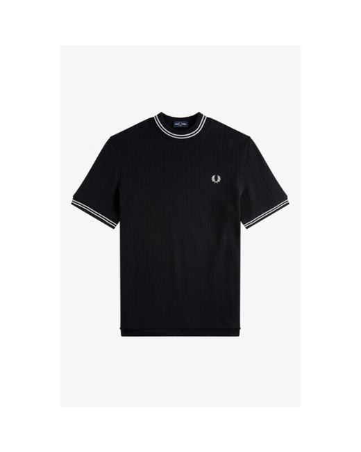 Fred Perry Crew Neck Pique T-shirt in Black for Men | Lyst