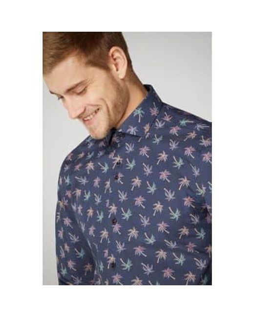 Remus Uomo Blue Palm Tree Design Long Sleeve Shirt for men