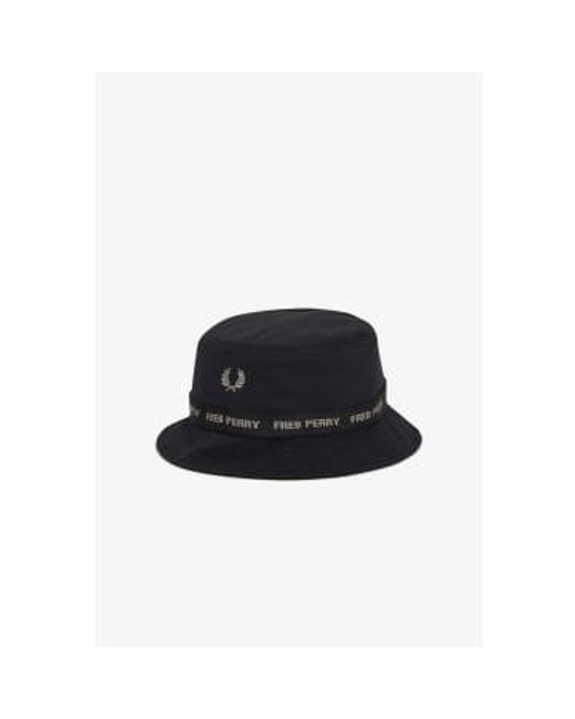 Fred Perry Black Branded Taped Bucket Hat Medium for men