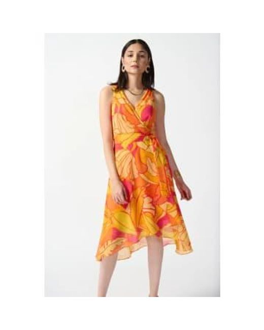 Chiffon Tropical Print Fit And Flare Dress di Joseph Ribkoff in Orange