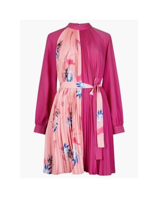 French Connection Pink Mini Wild Rosa Solid Seap Eugine Crepe Pleated High Neck Dress 10