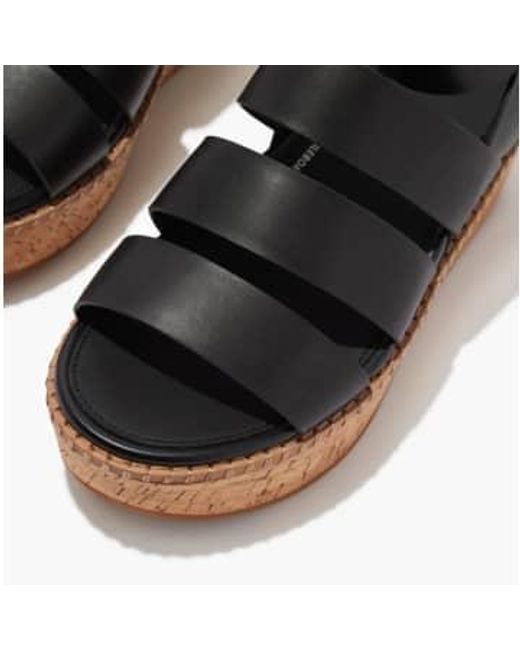 Fitflop Black Eloise Leather/cork Strappy Wedge Sandal