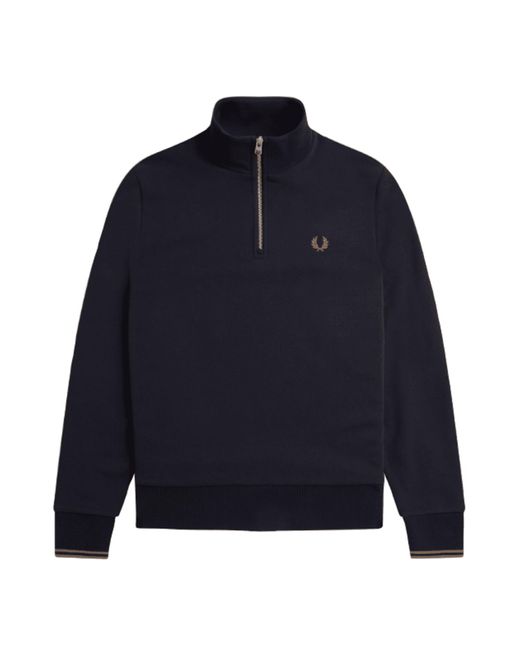 Fred Perry Half Zip Sweatshirt Navy Dark Caramel in Blue for Men | Lyst