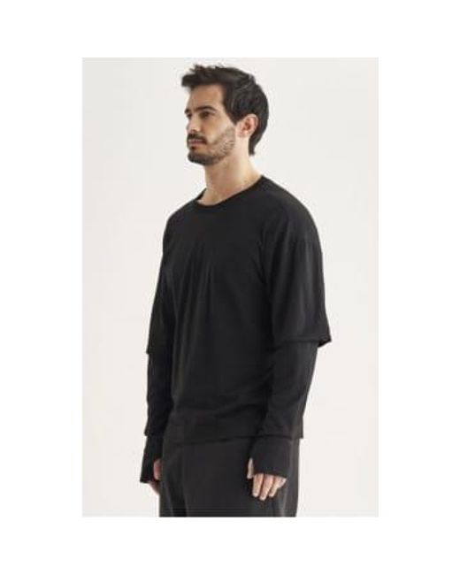 Mens Cotton Jersey Oversize T Shirt With Double Sleeve di Transit in Black da Uomo