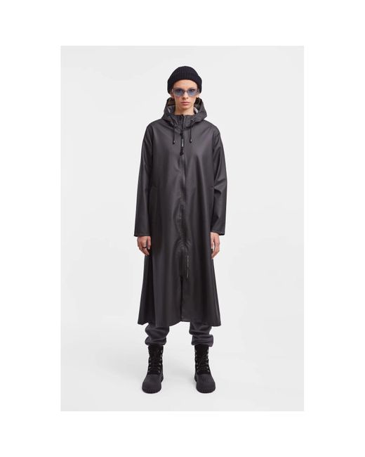 Stutterheim Black Mosebacke Long Lightweight Zip Raincoat