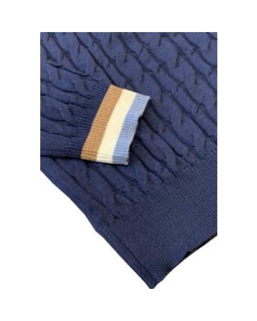 Stenstroms Marineblaues merino wollkabel strick crew hals mit verkleidungsdetails in Blue für Herren