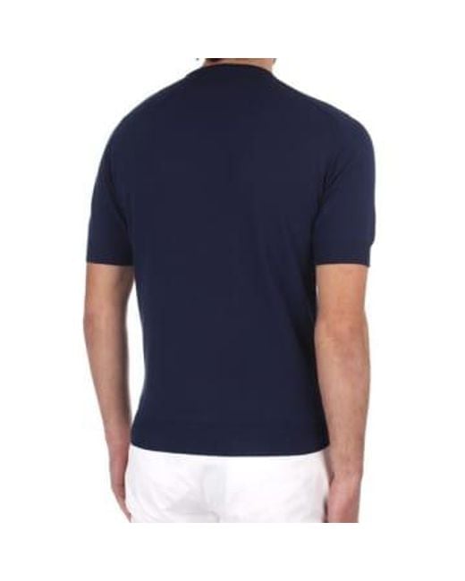 FILIPPO DE LAURENTIIS Blue Dark Lightweight Crepe Cotton Short Sleeve Knitted T-shirt 48 for men
