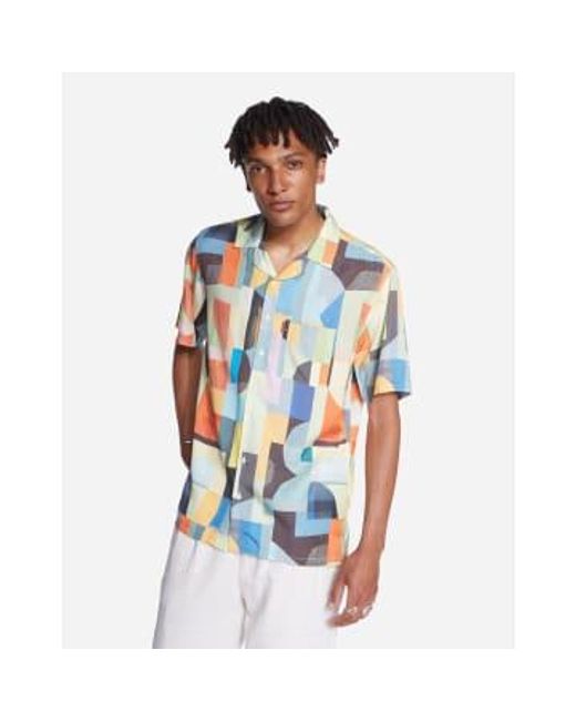 Olow Blue Multicolored Aloha Asbtract Shirt M for men