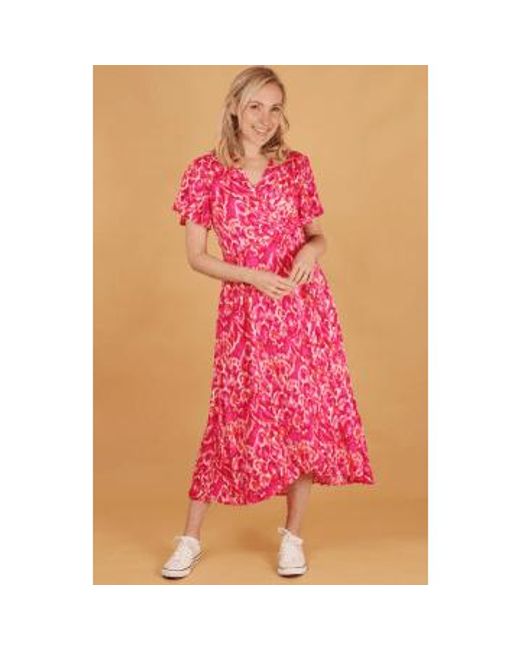 MSH Pink Abstract Print Short Sleeve Dipped Hem Maxi Wrap Dress