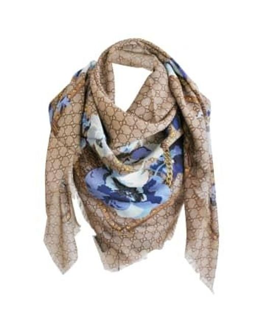 Gucci Ssima Scarf Made Of Soft And Silk Blue Flowers Print