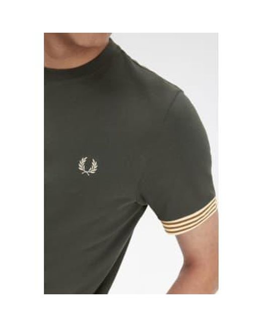 Fred Perry Green M7707 Striped Cuff T Medium for men