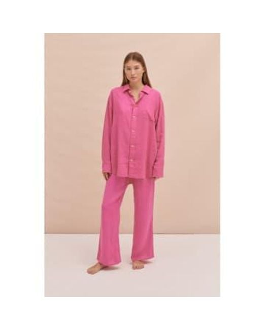 Desmond & Dempsey Pink Linen Lounge Shirt Cerise