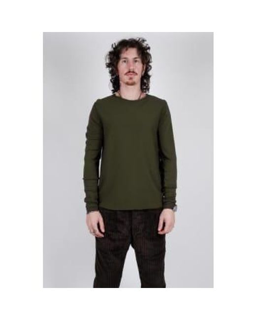 Hannes Roether Green Raw Neck Cotton L/s T-shirt for men