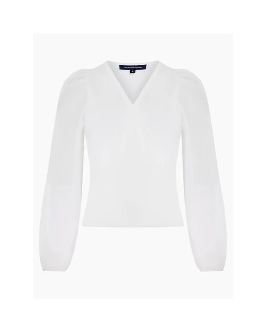French Connection White Mozart Melody Mix V Neck Jumper