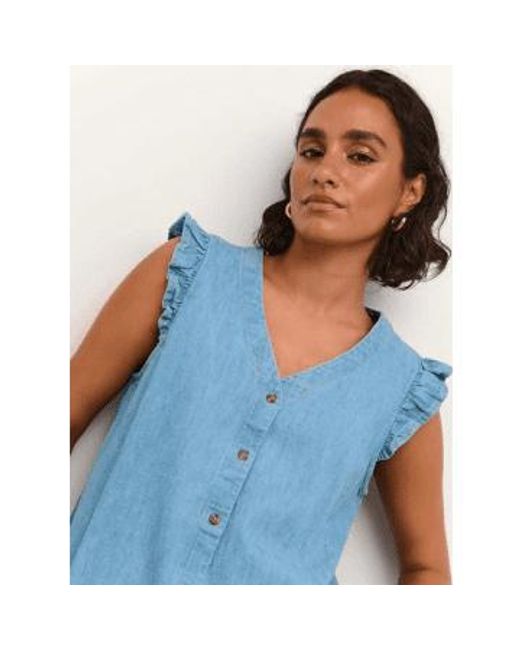 Louise V Neck Top In Medium From di Kaffe in Blue