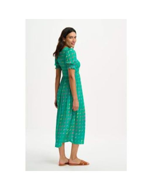 Sugarhill Green Rosita Midi Shirred Dress Undulating Waves 8