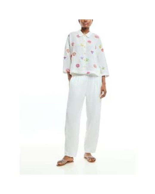 New Arrivals White Sahara Floral Embroidery Boxy Shirt /multi M/l