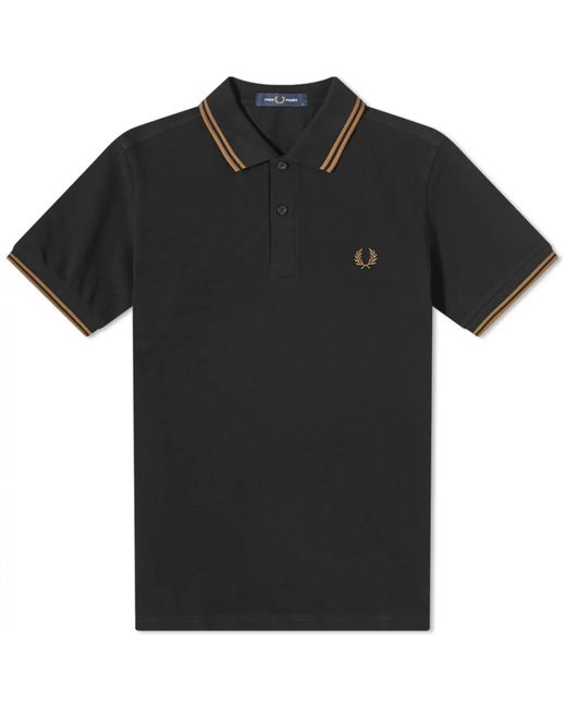 Fred Perry Slim Fit Twin Tipped Polo Black & Shaded Stone for Men | Lyst