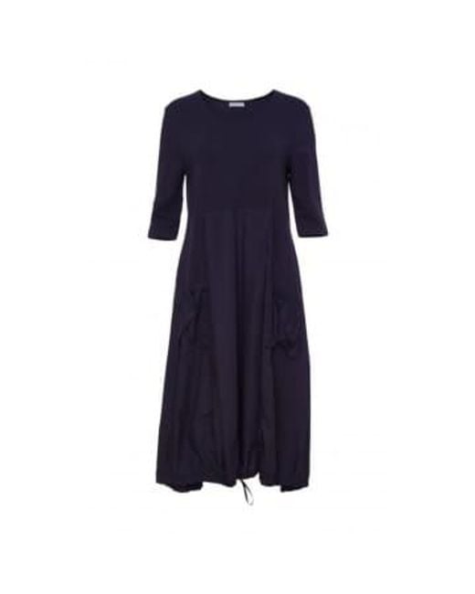 Cotton Dress With Contrast Top Panelpockets In di Naya in Blue