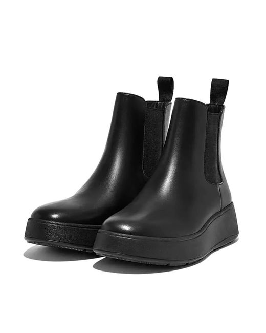 Fitflop F-mode Leather Flatform Chelsea Boots in Black | Lyst