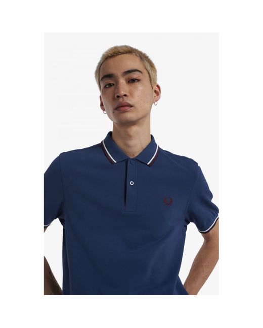 Fred Perry Twin Tipped Polo Shirt Midnight Blue/snow White/oxblood for Men  | Lyst