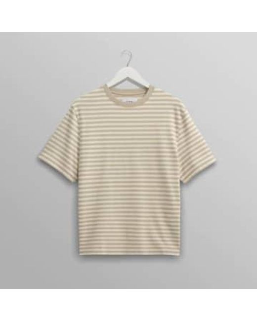 Wax London Natural Dean T Shirt Textured Stripe Sage/ecru S for men