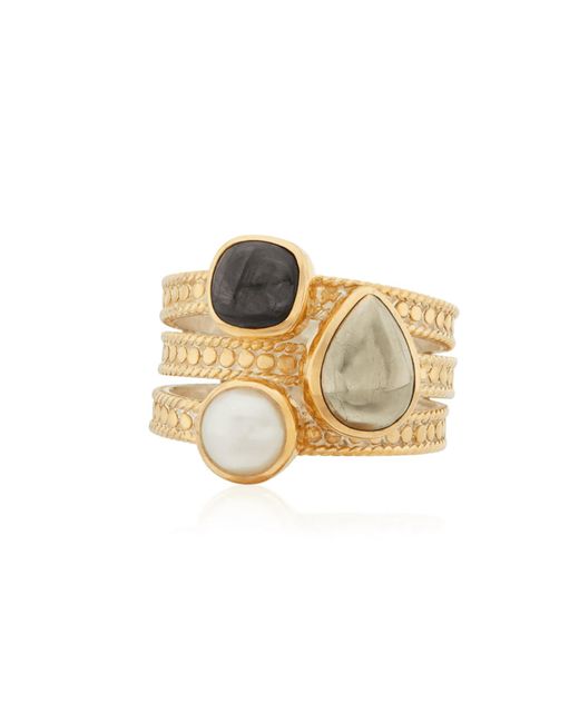 Anna Beck Hypersthene Pyrite Pearl Faux Stacking Ring In Metallic Lyst