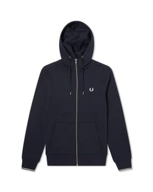 Fred Perry Blue Hooded Zip Through Sweatshirt for men