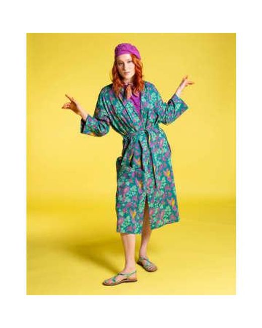Long Cotton Dressing Gown Ancolie Emerald di Les Touristes in Yellow